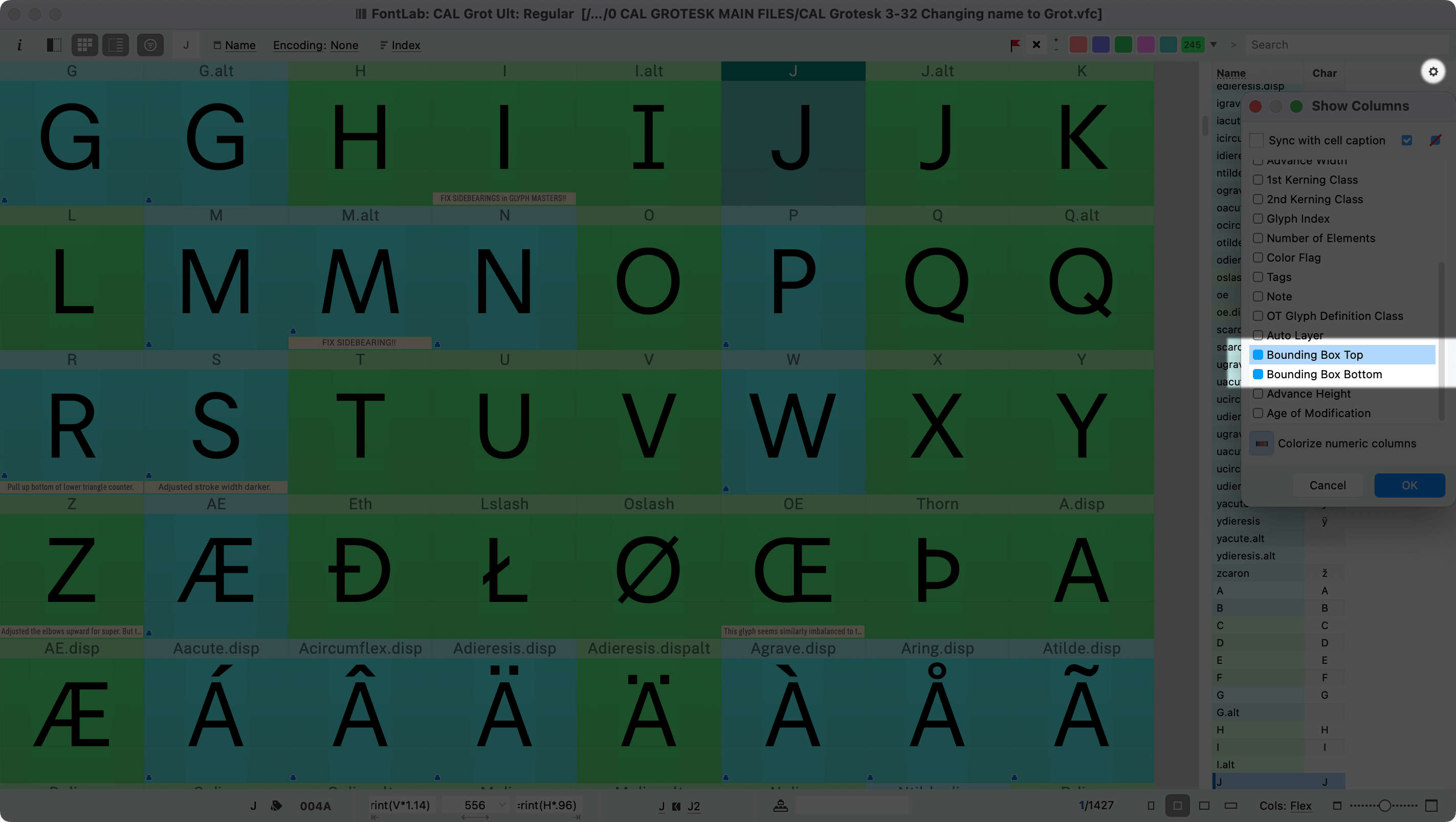 Key font parameters. Cap height determines the overall size; point